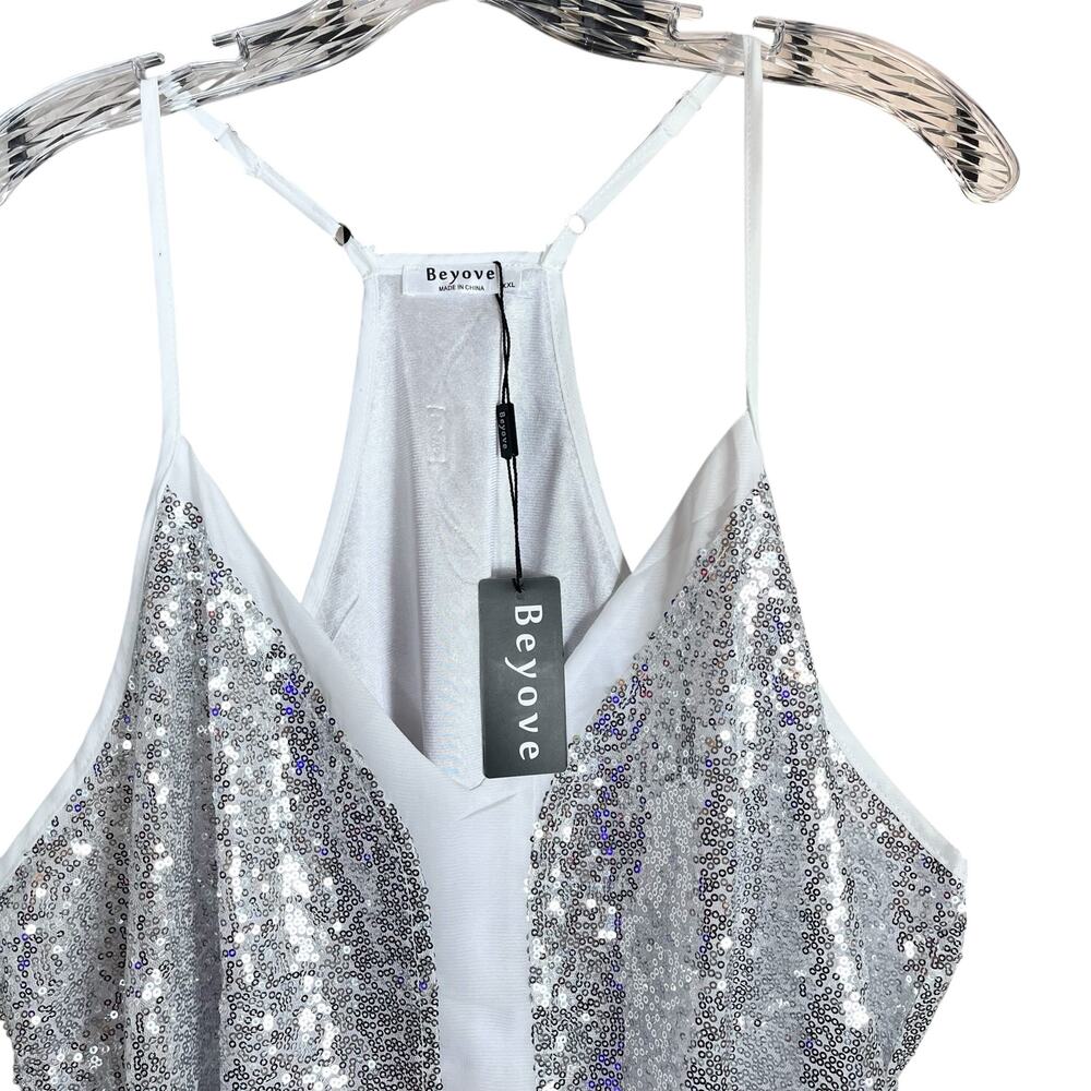 NWT Beyove Women's XXL Sequin Glitter V-Neck Sleeveless Cami Tank Top - Picture 2 of 7